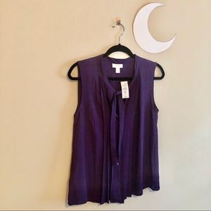 LOFT Blouse w/ Pleats, Buttons & Necktie NWT